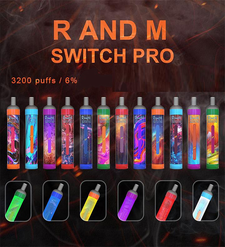 

Original RANDM SWITCH PRO 2 In 1 Disposable Device Kit 1000mAh Battery Prefilled 7ml Pods 3200 Puffs Vape Stick Pen LGB Led Light Bar Plus 1