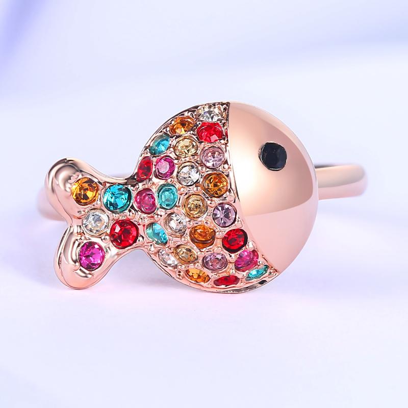 

Cluster Rings Multicolor Little Cute Fat Fish For Women Girl Thin Ring Rose Gold Color Cartoon Fashion Jewelry Party R017 R019, Golden;silver