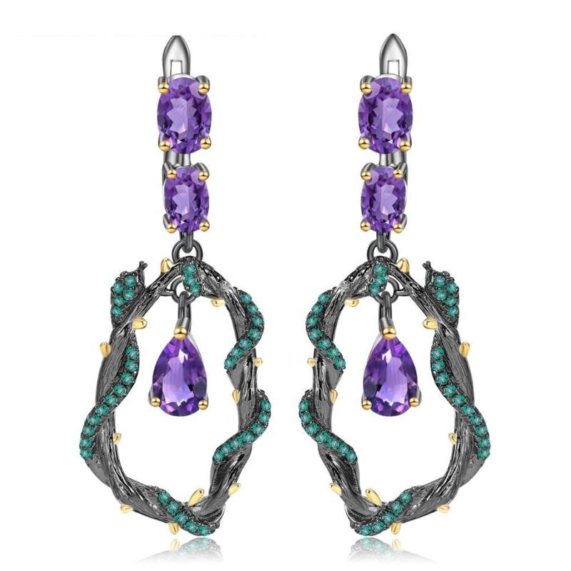 

Dangle & Chandelier Natural Amethyst S925 Sterling Silver Jewelry Gemstone Earrings Snake Shaped