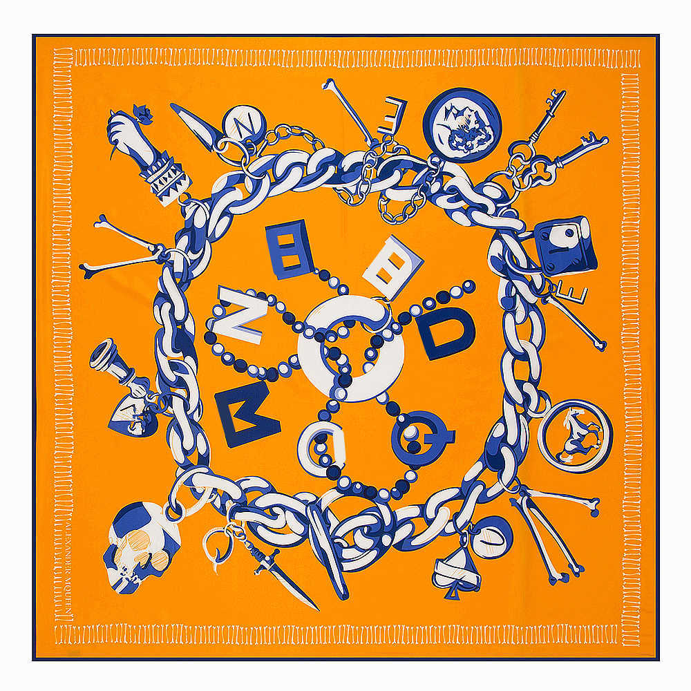 

POBING Twill Silk Square Scarf Women Luxury Spain Chain Skull Print Scarves&Wraps Brand Hijab Foulard Bandana Big Neckerchief Q0828