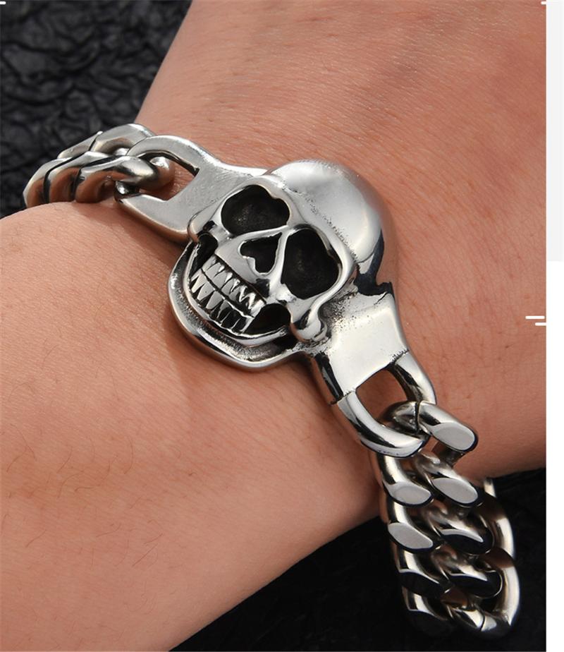 

Link, Chain 316L Stainless Steel Thick Domineering Titanium Skull Fashion Punk Hip Hop Rock Men's Bracelet No Fade