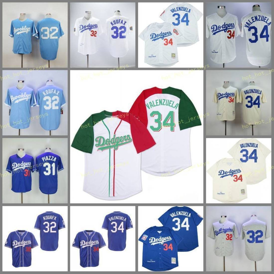 

Retired 34 Fernando Valenzuela Baseball Jersey 31 Mike Piazza 32 Sandy Koufax Vintage Retro Cooperstown Mesh Stitched Pullover, Blue;black