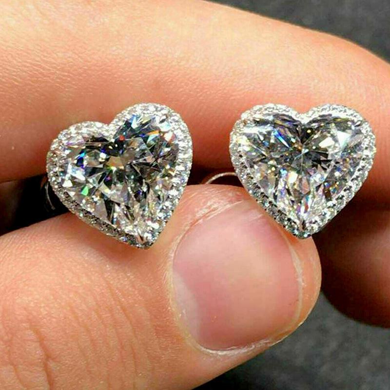 

Stud Arrival Trendy Love Heart Cubic Zircon Earrings For Women Elegant Bride Engagement Women's Wedding Jewelry, Golden;silver