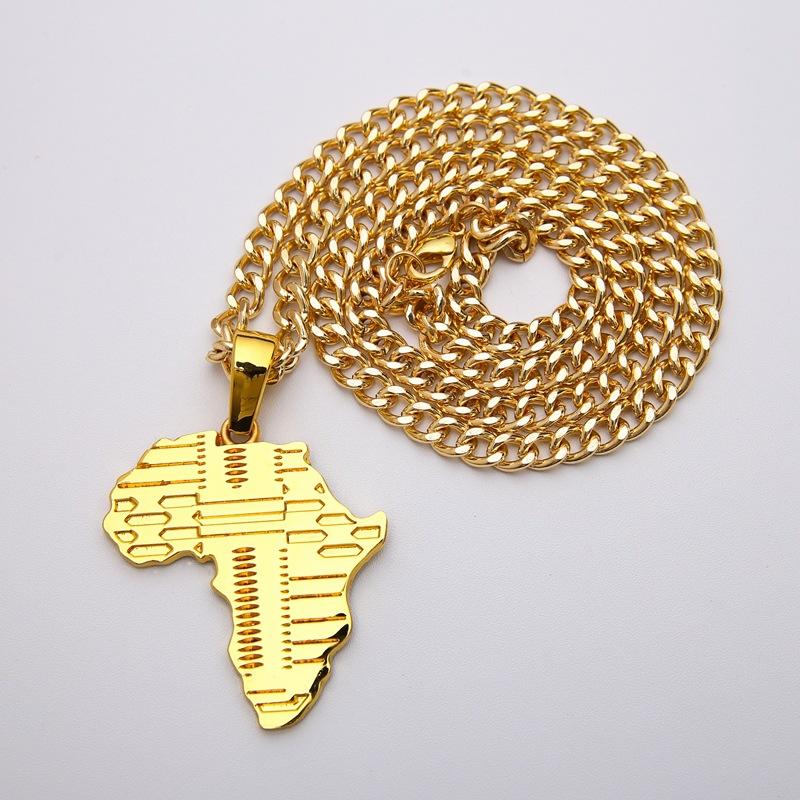 Pendant Necklaces Rhinestones With Jewelry, European And American Necklaces, Hip-hop, African Map Pendant, Fashionable Men&#039;s Cool Necklace-image-708526305