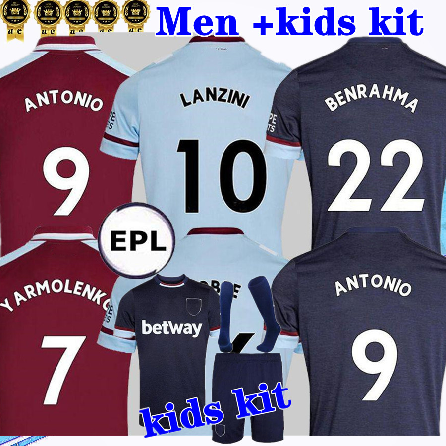 

21 22 WEST Soccer Jerseys United Home Away YARMOLENKO LANZINI NOBLE BOWEN ANTONIO 2021 2022 Football Shirt FORNALS RICE Men + Kids Kit set J, Black;yellow