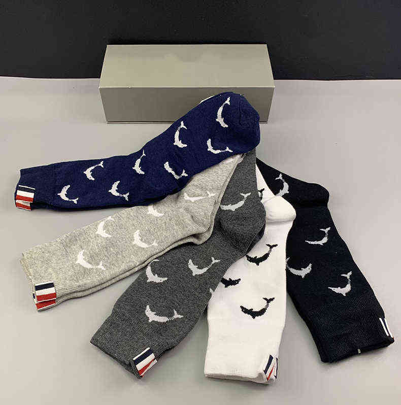 

Fashion Tb Thom Brand Socks Men Women Cotton Striped Casual Crew Hip Hop Dolphin Pattern Medium Ins 5 Pairs, Only extra shipping