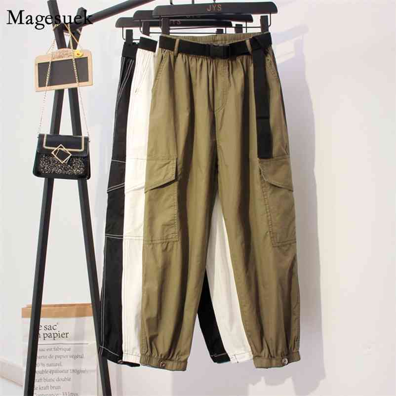 

Women Ankle Length Pants Sashes Loose Female Trousers Autumn Streetwear Cargo Casual Harajuku Jogger Mujer 10651 210518, Army green