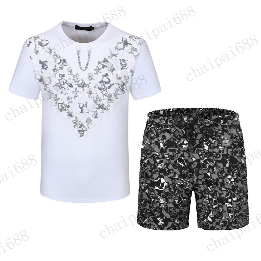 

2021NEW Short sleeve Tracksuit Thin section summer blouse for men Quick dry movement cool High Quality Breathable Printing+chain Tshirt 2 sets of M-3XL