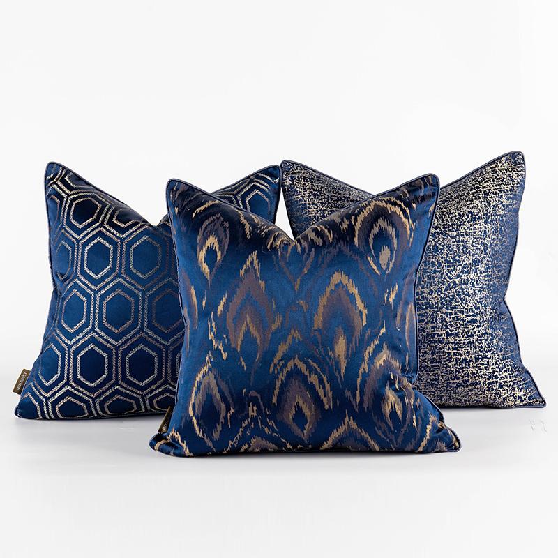 

Cushion/Decorative Pillow Modern Deep Blue Geometric Cushion Cover Backrest Jacquard Yellow Sofa Lumbar Pillowcase