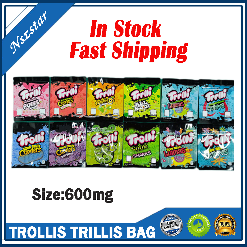 

TROLLIS TRILLIS Storage Bag 600mg Edibles Mylar Package Smell Proof Infused Gummies Pouch Zipper Bags Packaging 12 colors