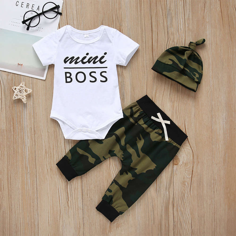 

Boys and girls suits summer born boys' suit letter cotton trousers short sleeve three piece children's, White