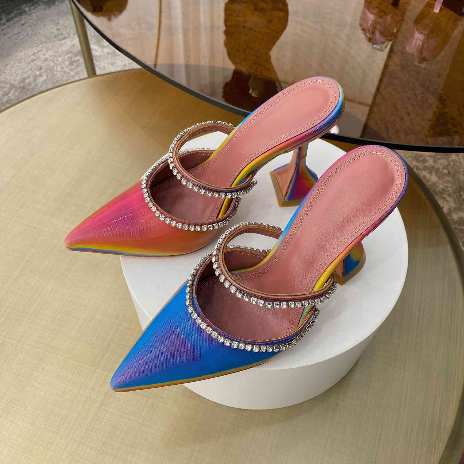 

Sandals Spring and summer pointed with a thunderclap high-heeled leopard slippers wear mueller women's PE4P, 1# shoe box