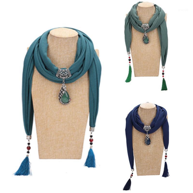 

Scarves Kf-Ceramic Beaded Tassel Peacock Pendant Scarf Women's Ethnic Nature Stone Fringe, Blue;gray