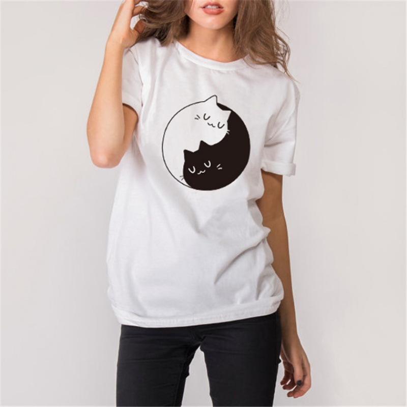 

Fashion T shirt for women Yangmaochao Brand Summer White Casual Short Sleeve Loose Fit Printed