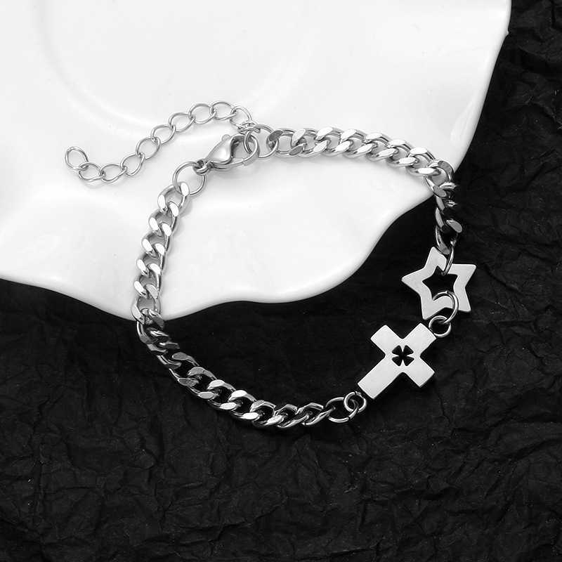 

Ins Hepburn Dign Student Bracelet Female Steel Simple Cool Wind Cross Star Hand Decoration Fashion, Golden;silver