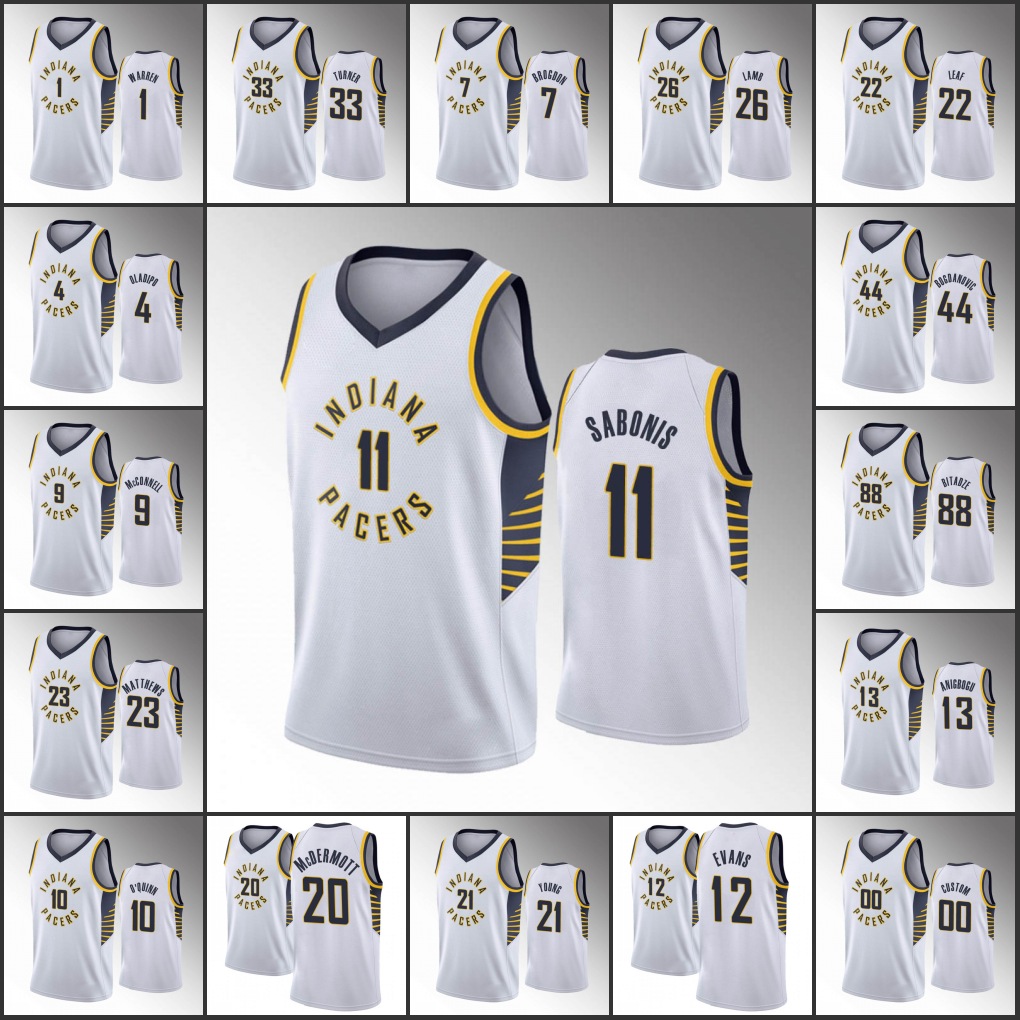 

Indiana Pacers''Men Malcolm Brogdon Domantas Sabonis Victor Oladipo Jeremy Lamb Association White Custom Jersey