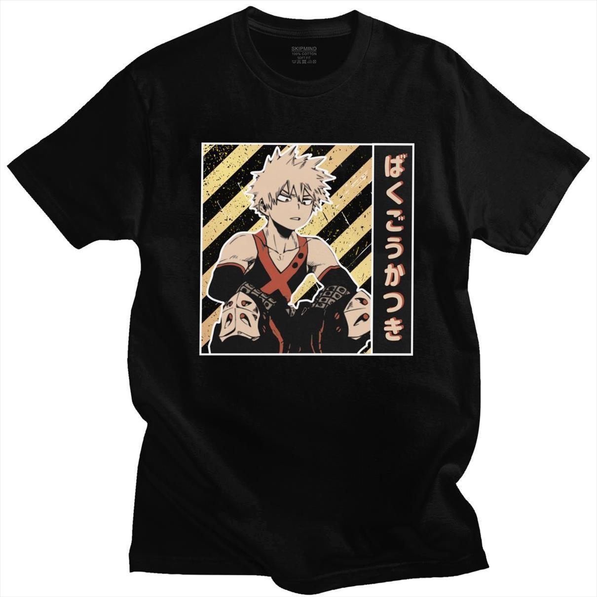 

gorgeous my hero academia mens t shirt short sleeved 100% cotton summer katsuki bakugou anime manga tee, White;black