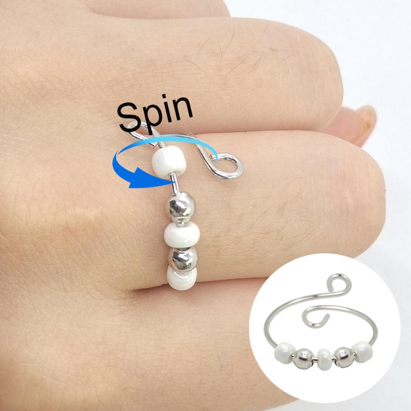 

Cluster Rings Anxiety Beads Ring For Women Fidget Spinner Balls Rotate Freely Anti Stress Finger Accessories Jewelry KBR032, Golden;silver