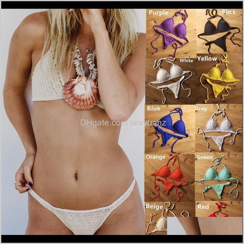 

Clothing Apparel Drop Delivery 2021 Handmade Womens Swimwear Crochet Bikini Set Knitted Beach Brazilian Swimsuit Bathing Suit1 Goalu, White;black