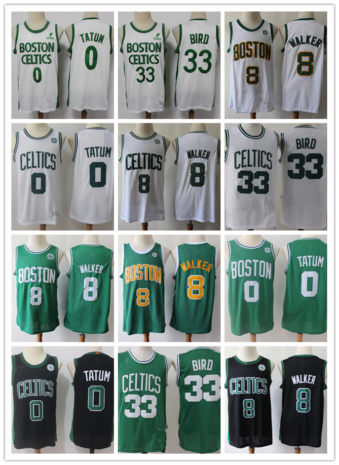 

Mens Boston Celtics Throwback Jersey Larry 33 Bird Kemba 8 Walker Jayson 0 Tatum Basketball Shorts Basketball Jersey Black Green, Black;red