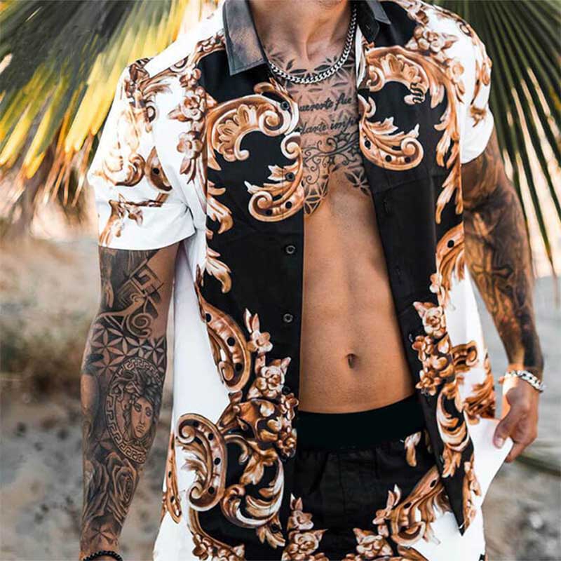 

Plus Sizes 3XL Men's Casual vintage Shirts Short Sleeve Summer Hawaiian Shirt Loose Fit Print Pattern Man Clothes xxxl Blouse, As picture