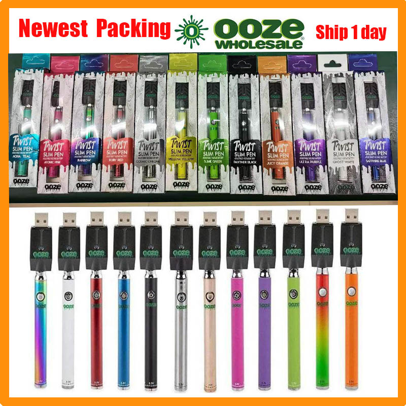 

Newest Ooze Battery Twist slim pen Preheating Battery 350mah variable voltage 510 thread battery VS Law vertex Vmod palm RUNTZ Batteries