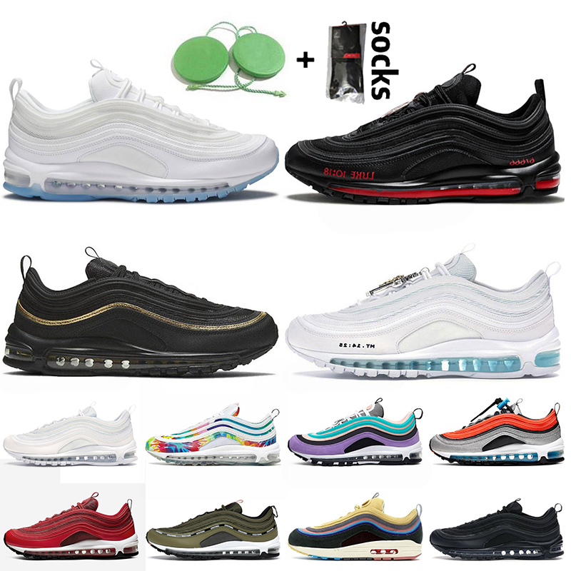 

2021 Women Mens 97s Running Shoes White Ice MSCHF Lil Nas X Satan 97 Black Metallic Gold INRI Jesus Jogging Runners Trainers Sneakers, #15 grey toe 36-47