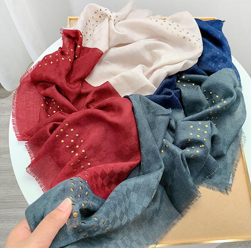 

Scarves Women Gold Rivet Design Scarf Cotton Stud Shawl And Wrap Female Viscose Long Patchwork Pashmina Bufandas Foulard Sjaal