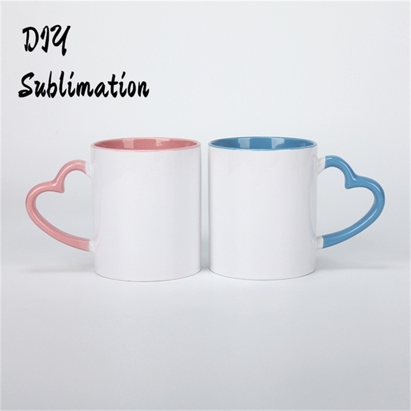 

DIY Sublimation 11oz Ceramic Mug with Heart Handle 320ml Cups with Colorful Inner Coating Special Water Bottle Coffee Pottery, Yellow