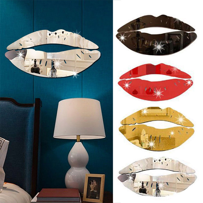 

36CM Kiss Lip Mirror Sticker Crystal Acrylic 3D Stickers Decor Sexy Girl Red Lips Decals for Home Wall Decoration