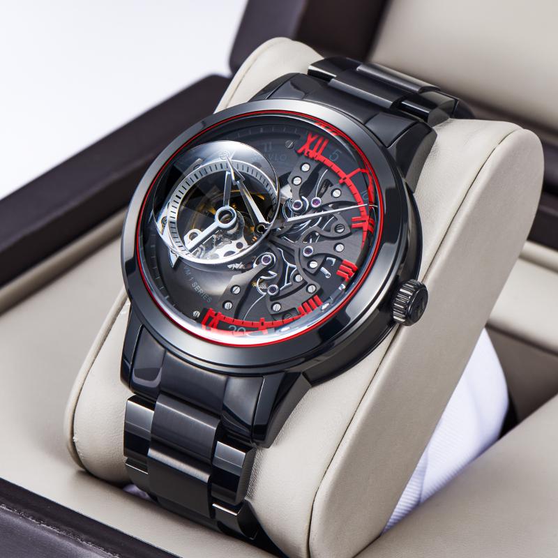 

Wristwatches OBLVLO Top Brand Men Skeleton Dial All Black Automatic Mechanical Watches For Bracelet Watch Montre Homme VM, Vm-ywy