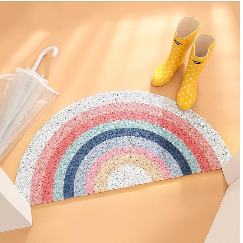 

Carpets Nordic Rainbow Semicircle Entrance Hall Carpet El PVC Wire Loop Mat INS Door Living Room Floor Bathroom Non-slip Rug