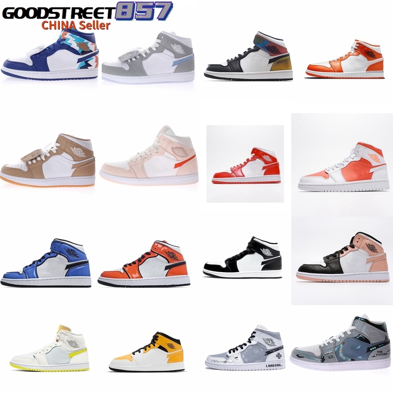 

High Quality 1 Mid Basketball Shoes Men Women 1s Geometry Obsidian Corduroy White/Orange Heat Reactive Wolf Grey Tan Gum PS5 Electronic, Customize