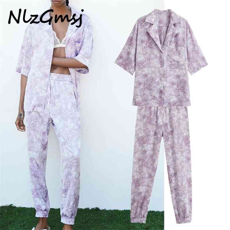 

Blouse Printing Loose Short Sleeve Casual Blouse+Elastic Waist High Pants Set 04 210628, As picture