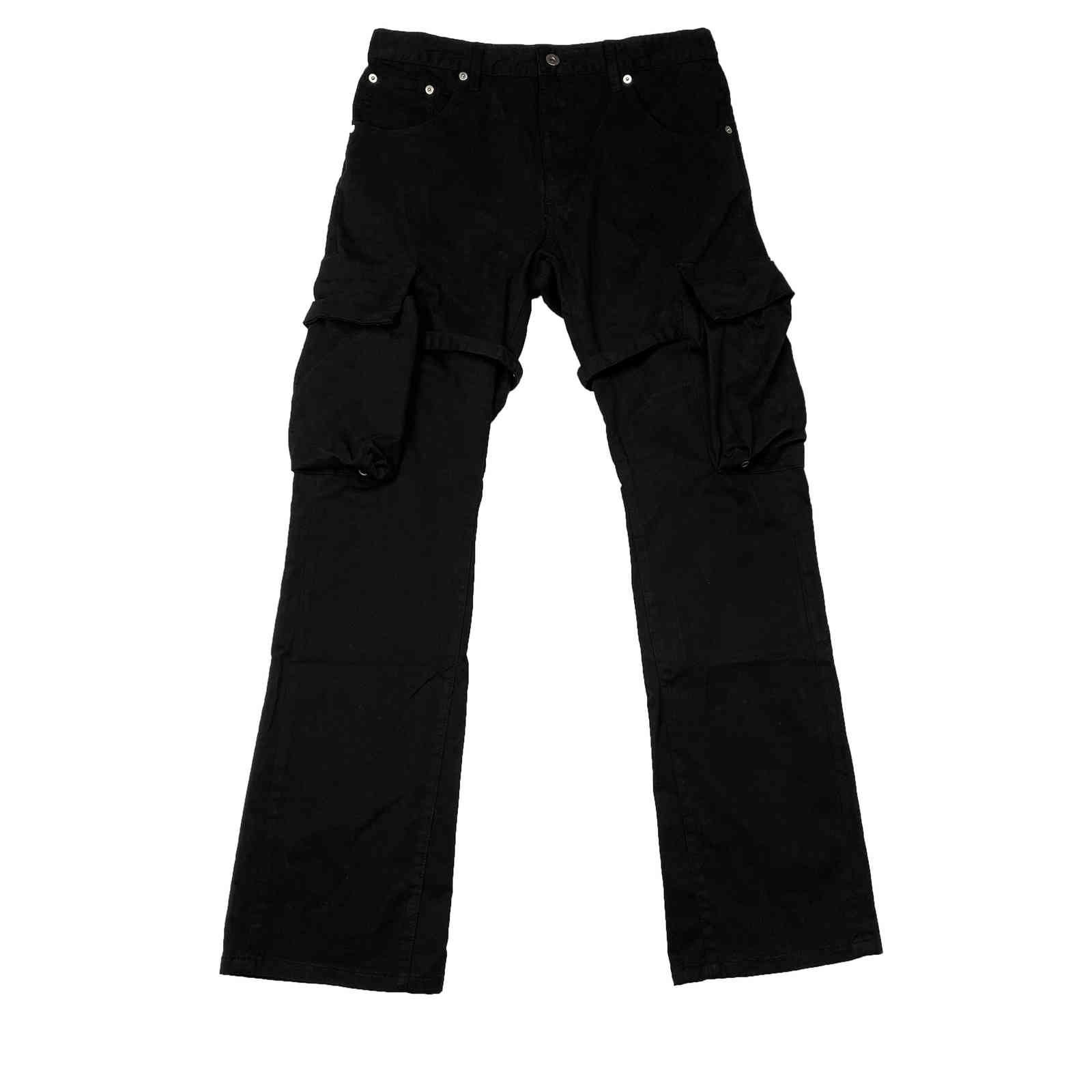 

mens pants vujade cargo flare pants pocket ribbon overalls micro flare pants travis casual fashion fitness high street, Black