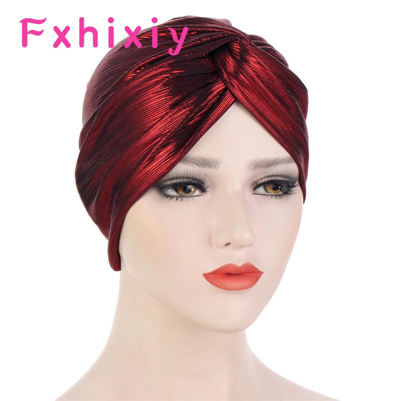 

Shiny Hijab Head Wrap Beanie Hat Muslim Chemo Cap Fashion Women Twist Knotted Turban India Headwear Beanie/Skull Caps, Blue;gray