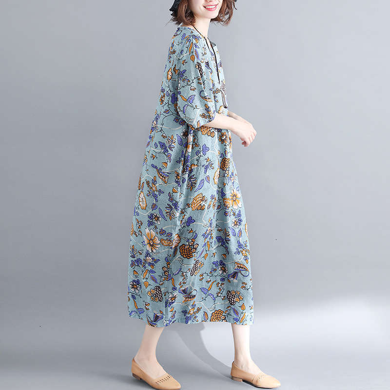 

Casual cotton Summer Dresses hemp Mingzu style literature and art fat mm200kg loose Short Sleeve Dress, Picture color