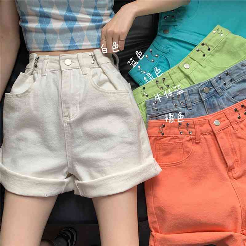 

Womens Denim Shorts Classic Vintage High Waist 5 Wide Leg Female Caual Summer Ladies Shorts Jeans For Women, White;black