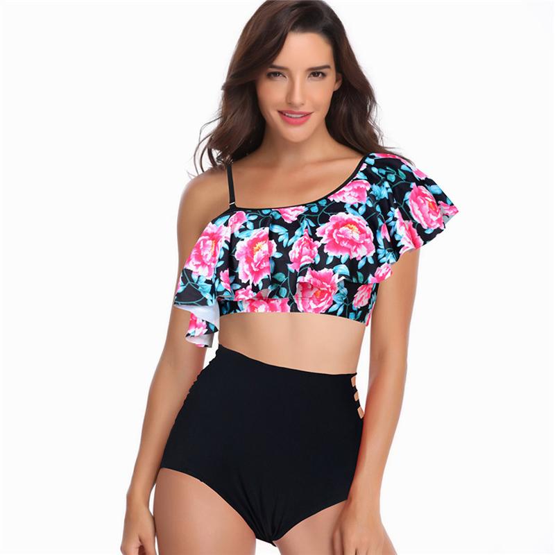 

Women' Swimwear One Shoulder Bikini Woman Push Up Female Swimsuit Printed Ruffle Women High Waist Bathing Suit 2021, Printed 1297