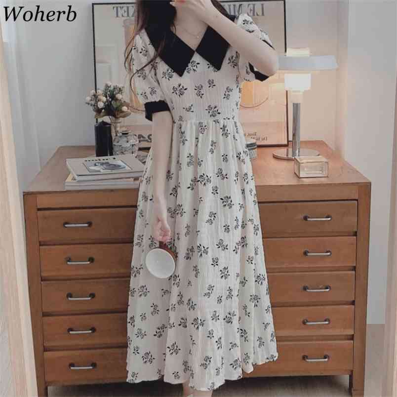 

Vestido De Mujer Summer Chic Korean Dress Women Sweet Peter Pan Collar Floral Robe Slim Temperament Dresses 210519, Photo color