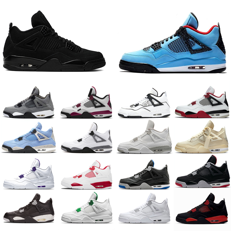 

2021 new basketball shoes 4s man White Oreo Cement University Red Blue Travis Sail Thunder Olivia Kim Black Cat Taupe Haze Pine Green Pure Neon Grey Bred purple nice, Alternate