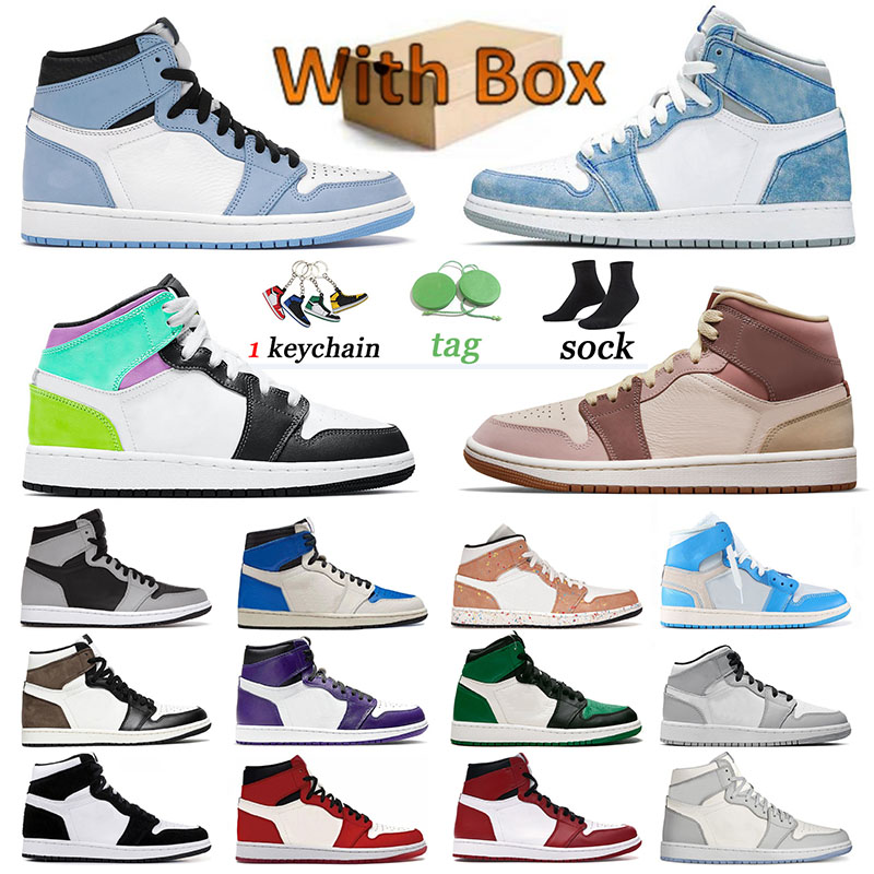 

With Box Jumpman 1 1s High OG basketball shoes Pastel Mens Womens University Blue Wolf Grey Pony Smoky Mauve Brushstroke TS x Fragment Mid Sports Sneakers Trainers, B6 36-46 mid light smoke grey