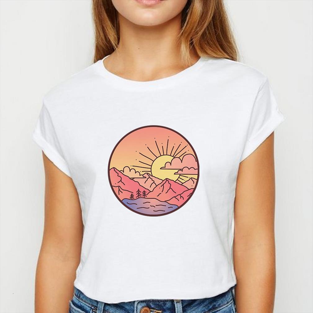 

and women scenery sunrise spring men t shirts summer womens tee streetwear aesthetics graphic vestidos round neck, White;black