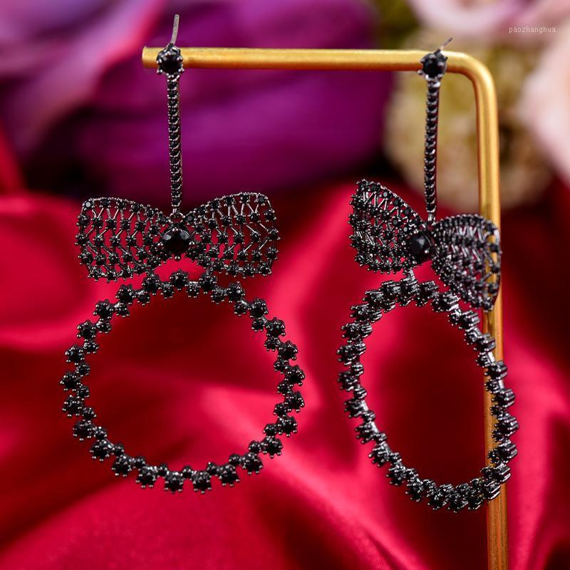 

Luxury Bowknot Full Micro Cubic Zirconia Pave Women Wedding Bridal Party Engagement Earring Dangle & Chandelier, Silver