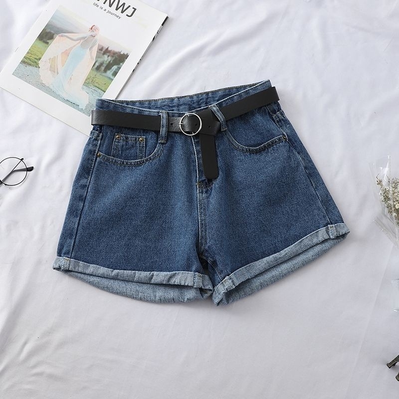 

Women High Waist Denim Shorts Summer Wide Leg With Belt Casual Short Pants Female Streetwear Blue Jeans 210602, White