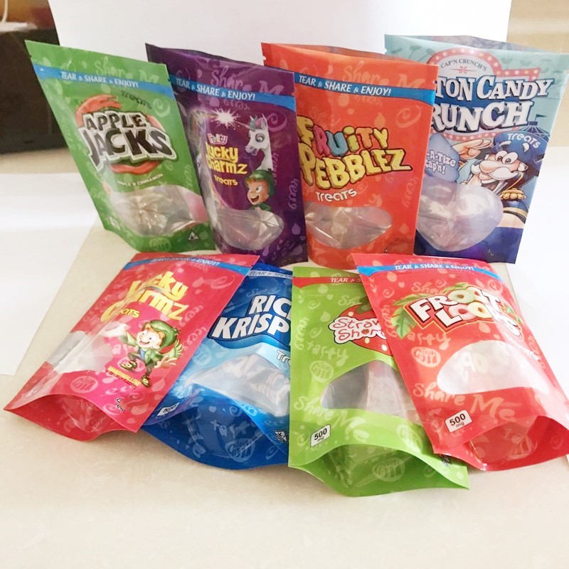 

500mg CEREAL pacakging bags TREATS Crunchy Cookies FRUIT PEBBLES chocolate bag peanut canna butteR brownies CHEWY TRIPS AHOY CHIPS MEDICATED