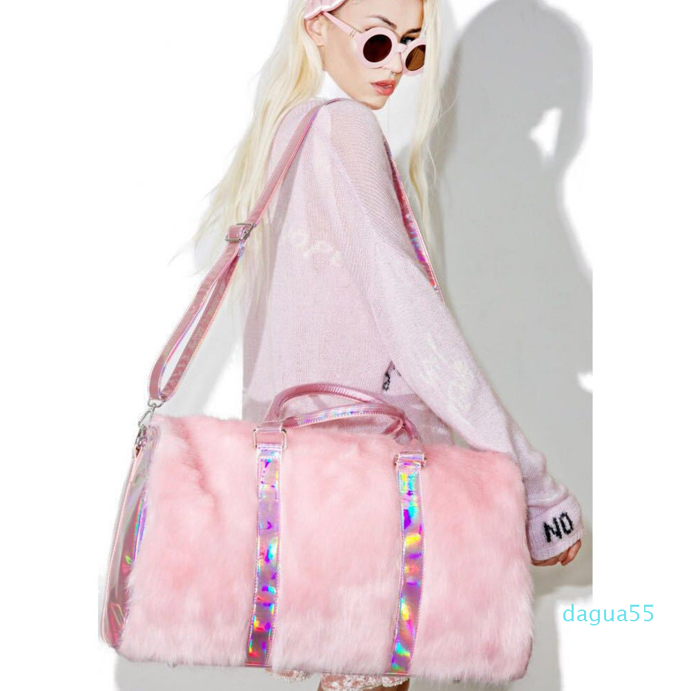 

2021 INS Hot Fashion Cool Stylish The Large Capacity Gothic Style Plush Pink Casual Tote BAG Women Shoulder Bags C0121, Red