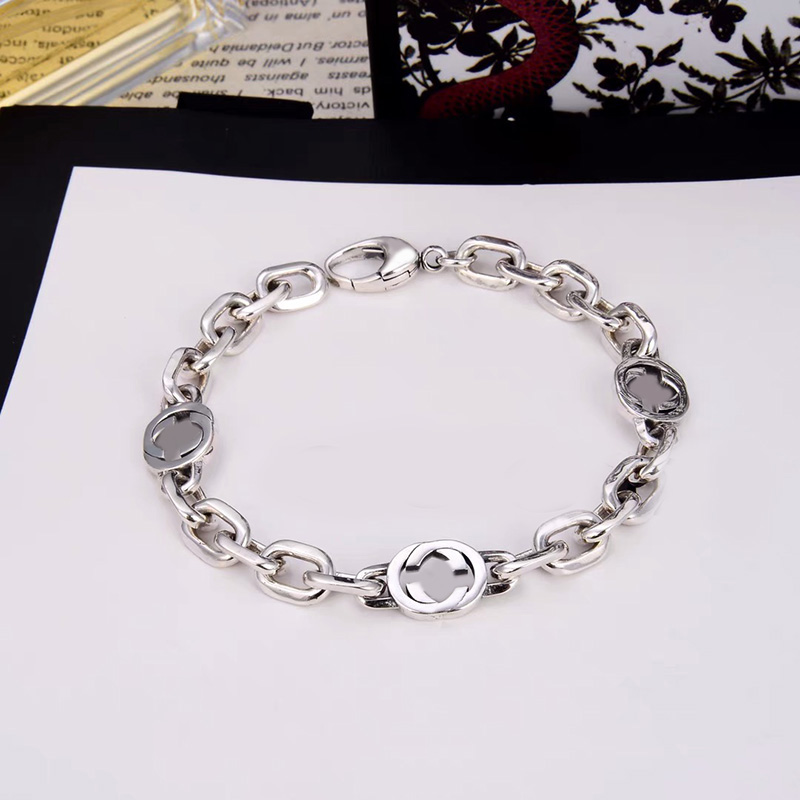 

Ag925 Sterling Sier Interlocking G Bracelet Men And Women Couples Retro Trend Hip-hop Fashion All-match Jewelry Party Gift