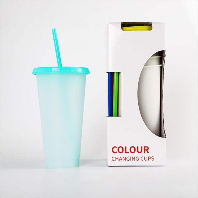 

26oz Color Lens Mug Dinkware Changing Cup Magic Plastic Drinking Tumblers with Lid and Straw Reusable Clear Solid Colors Cold Brief Cups Summer Beer Mugs, Randomly
