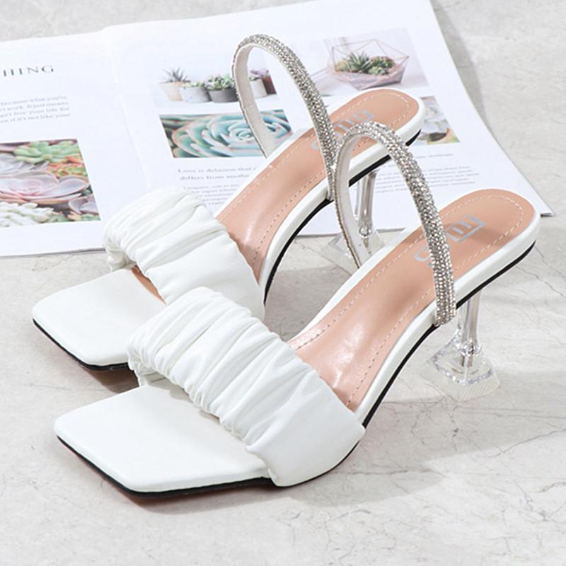 Sandales Femmes Été 7,5 cm Hauts High High Lady Lady Gladiator Blanc Jaune Jaune Basse-Crystal Bride Bride De Mariage Plus Taille 41